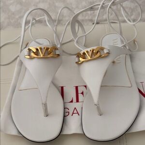 Valentino White Sandals with Gold Detail